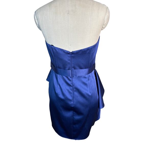 NWT y2k ABS Satin Strapless Cocktail Mini Peplum Dress in Blue Size 10 - Picture 3 of 10